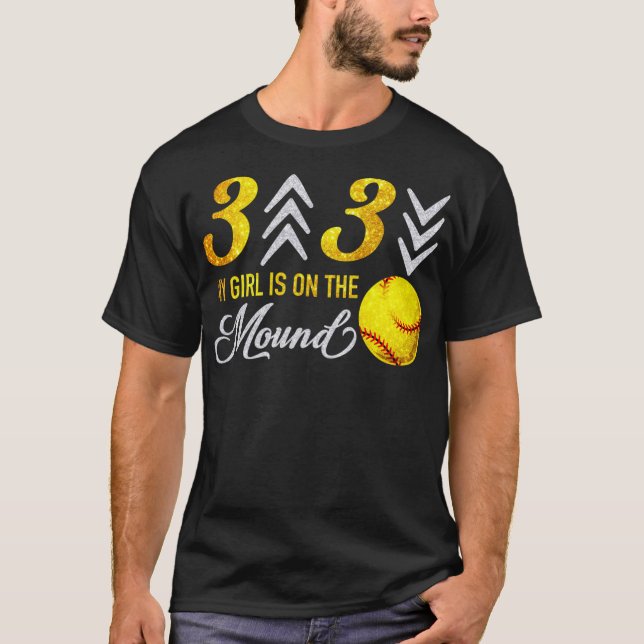 3 up 3 down my girl is on the mound softball funny T-Shirt (Front)