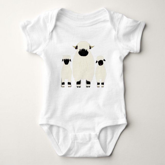 3 Valais Black Nose Sheep in a row Baby Bodysuit (Front)