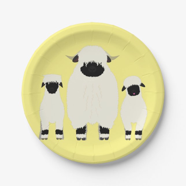 3 Valais Black Nose Sheep in a Row Paper Plate (Front)