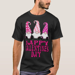 3 Valentine Gnomes Cute Hearts Happy Valentines Da T-Shirt
