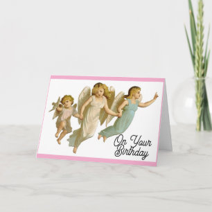 3 Vintage Angels Birthday Greeting Card