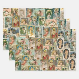 3 Vintage Christmas Angel Wrap Sheets