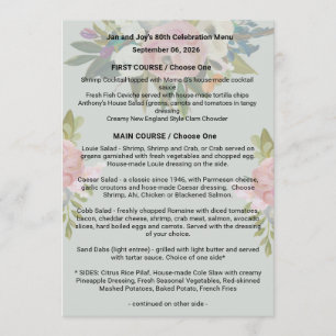3&w/background + flower Birthday Dinner Menu