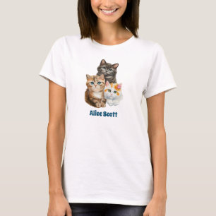 3 watercolor kittens sitting next to each other, T-Shirt