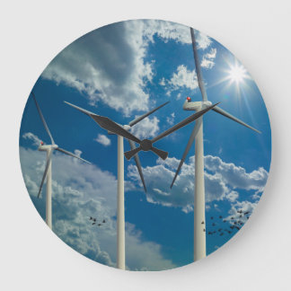 3 Wind Turbines Large Clock