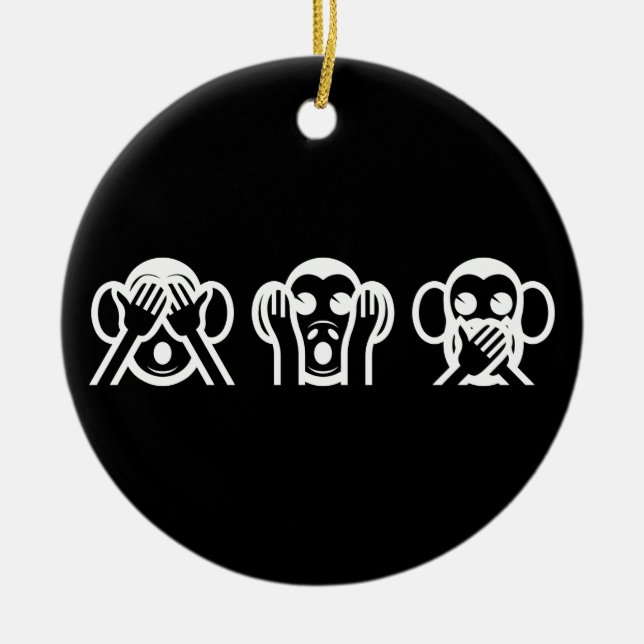 3 Wise Monkeys Emoji Ceramic Ornament (Front)