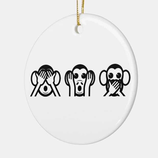 3 Wise Monkeys Emoji Ceramic Ornament (Left)