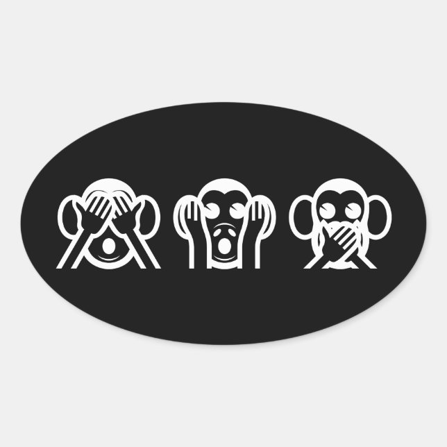 3 Wise Monkeys Emoji Oval Sticker (Front)