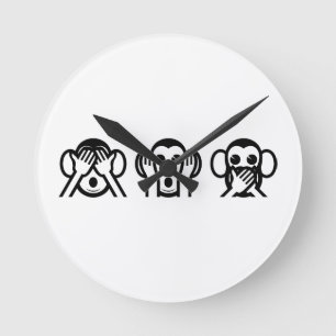 3 Wise Monkeys Emoji Round Clock