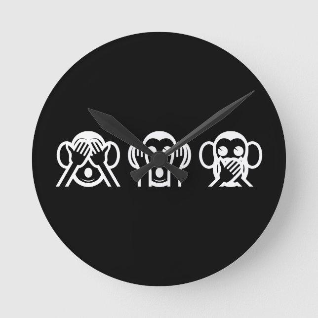 3 Wise Monkeys Emoji Round Clock (Front)