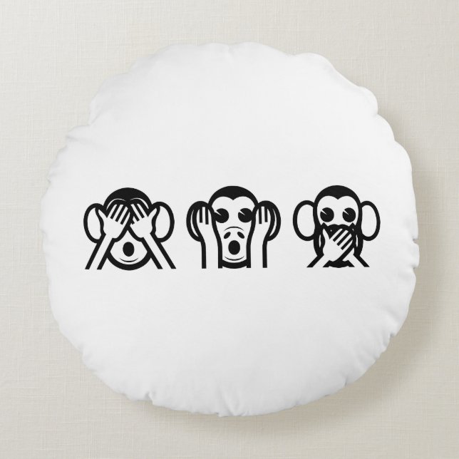 3 Wise Monkeys Emoji Round Cushion (Front)