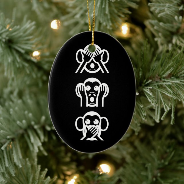 3 Wise Monkeys Emoji Small Christmas Stocking Ceramic Ornament (Tree)