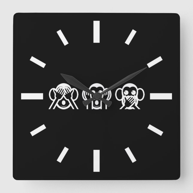 3 Wise Monkeys Emoji Square Wall Clock (Front)