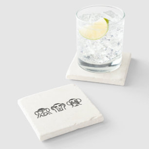 3 Wise Monkeys Emoji Stone Coaster