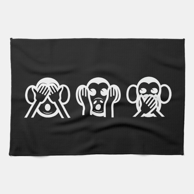 3 Wise Monkeys Emoji Tea Towel (Horizontal)