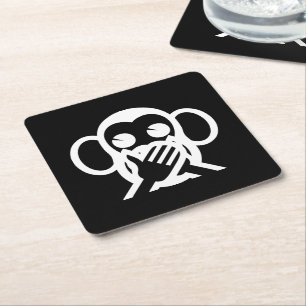 3 Wise Monkeys Iwazaru 言わざる Speak NO Evil Emoji Square Paper Coaster