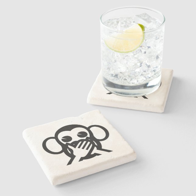 3 Wise Monkeys Iwazaru 言わざる Speak NO Evil Emoji Stone Coaster (Side)