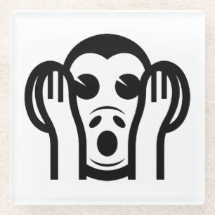 3 Wise Monkeys Kikazaru 聞かざる Hear NO Evil Emoji Glass Coaster