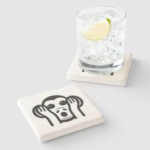 3 Wise Monkeys Kikazaru 聞かざる Hear NO Evil Emoji Stone Coaster