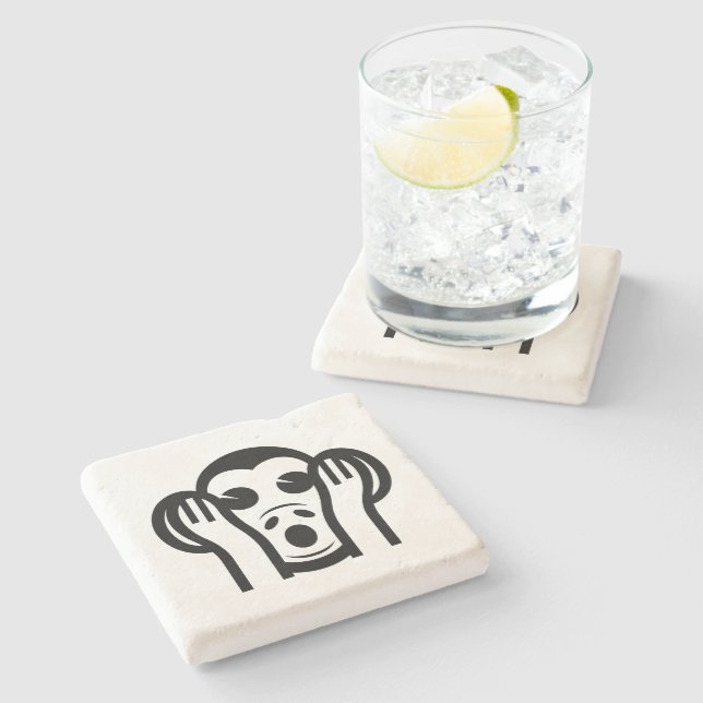 3 Wise Monkeys Kikazaru 聞かざる Hear NO Evil Emoji Stone Coaster (Side)