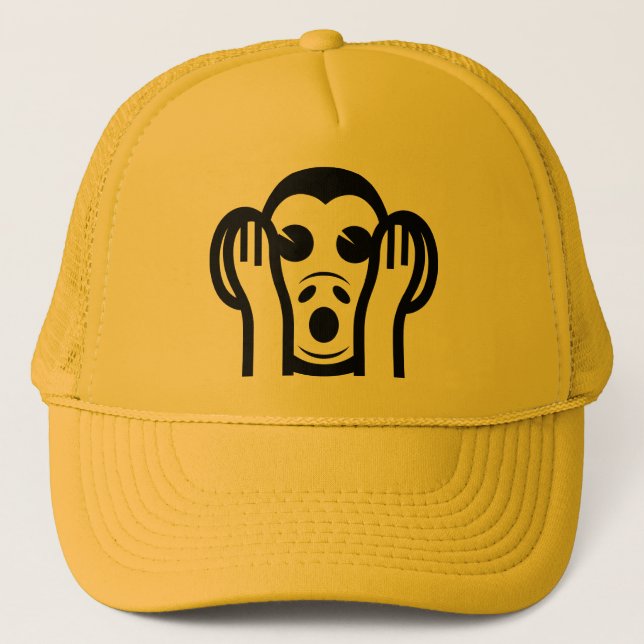3 Wise Monkeys Kikazaru 聞かざる Hear NO Evil Emoji Trucker Hat (Front)