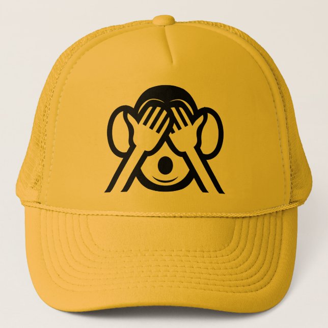 3 Wise Monkeys Mizaru 見ざる See NO Evil Emoji Trucker Hat (Front)