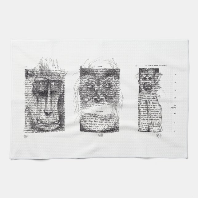 3 wise Monkeys Monkey Year Zodiac Kitchen Towel (Horizontal)