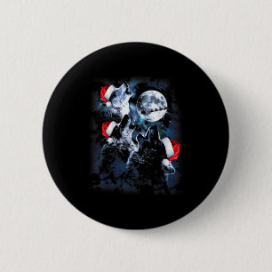 3 Wolves Howling Under Moon Christmas Santa Wolf L 6 Cm Round Badge