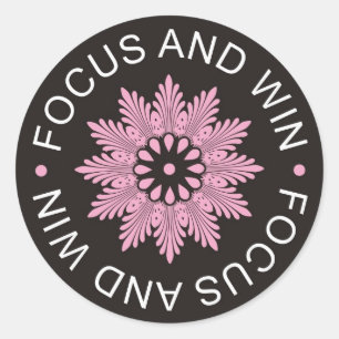 3 Word Quotes ~Focus And Win ~motivational Classic Round Sticker