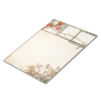 3 writing spots wildflowers and tree red flowers notepad