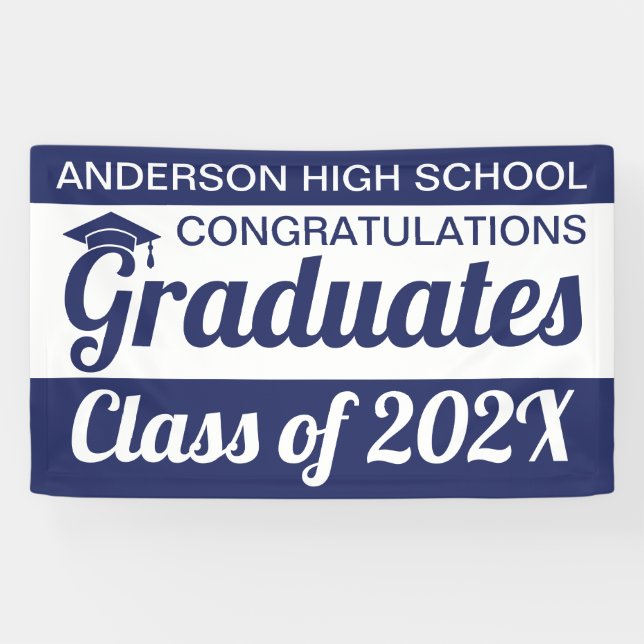3' x 5' Blue & White Congratulations Graduates   Banner (Horizontal)