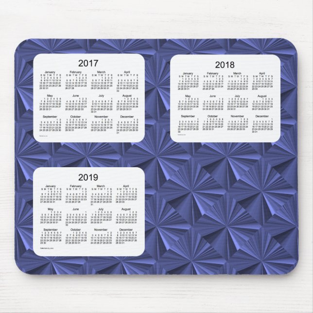 3 Year 2017-2019 Blue Diamonds Calendar Mousepad (Front)