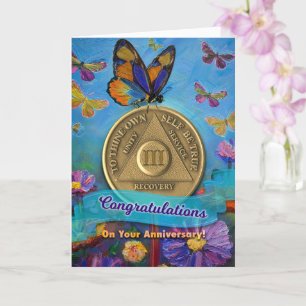3 Year AA Anniversary Coin Butterflies Flowers Card
