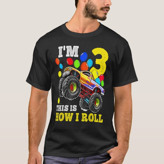 3 Year Old  3rd Birthday Boy Monster Truck Car T-Shirt (Front)