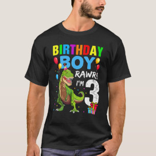 3 Year Old 3rd Birthday Boy Rex Dinosaur T-Shirt