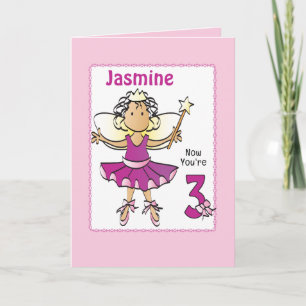 3 Year Old Ballerina Cartoon Ethnic Birthday Card