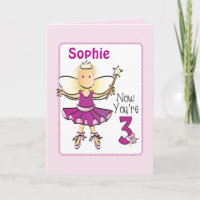 3 Year Old Ballerina Custom Birthday Card for Her