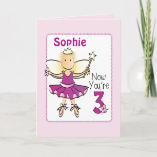 3 Year Old Ballerina Custom Birthday Card for Her