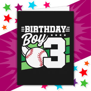 3 Year Old Baseball Party Theme 3rd Birthday Boy Card
