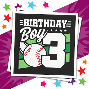 3 Year Old Baseball Party Theme 3rd Birthday Boy Napkin