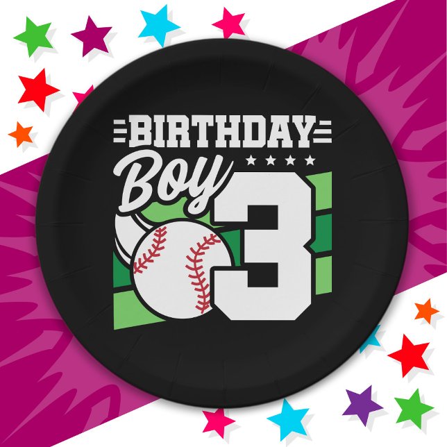 3 Year Old Baseball Party Theme 3rd Birthday Boy Paper Plate (Creator Uploaded)
