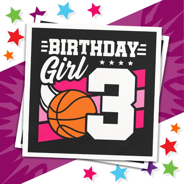 3 Year Old Basketball Party 3rd Birthday Girl Napkin (Creator Uploaded)