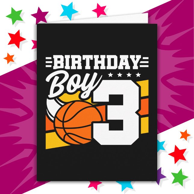 3 Year Old Basketball Party Theme 3rd Birthday Boy Card (Creator Uploaded)