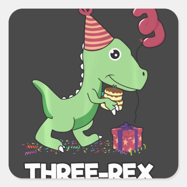 3 Year Old Birthday Boy Dinosaur Three Rex Kids Square Sticker (Front)
