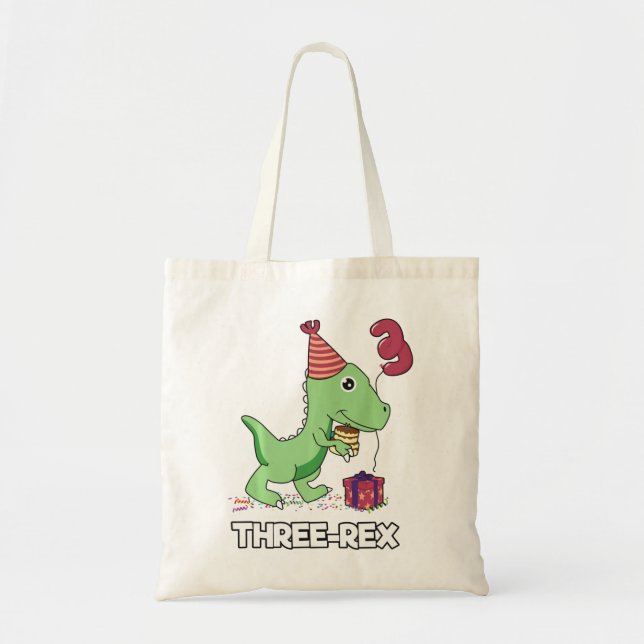 3 Year Old Birthday Boy Dinosaur Three Rex Kids Tote Bag (Front)
