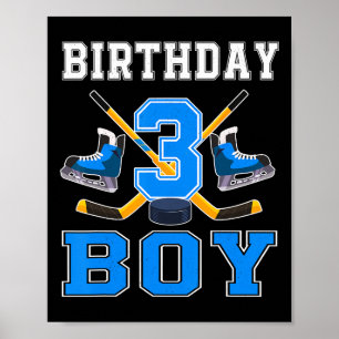 3 Year Old Birthday Boy Ice Hockey 3rd Party Poster
