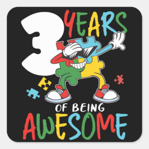 3 Year Old Birthday Boy Or Girl Autism Awareness Square Sticker