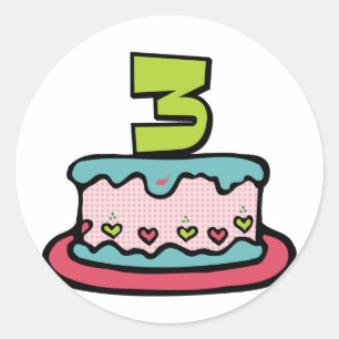 3 Year Old Birthday Cake Classic Round Sticker