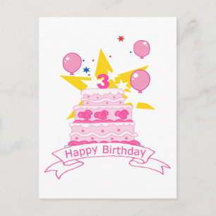 3 Year Old Birthday Cake Postcard