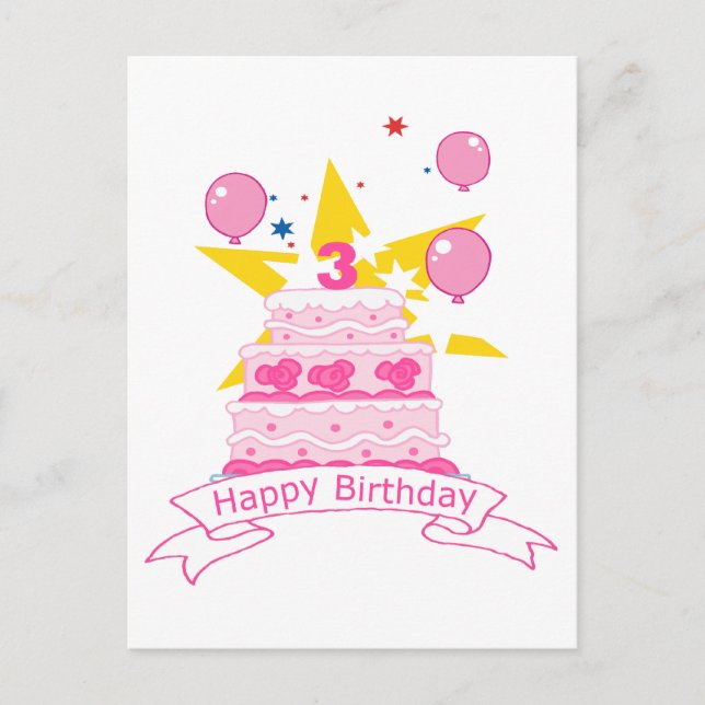 3 Year Old Birthday Cake Postcard (Front)